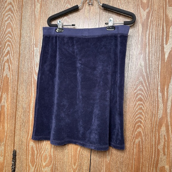 Vintage Juicy Couture Velour Mini Skirt Drawstring Waist Y2K Navy Blue Small - Picture 4 of 7